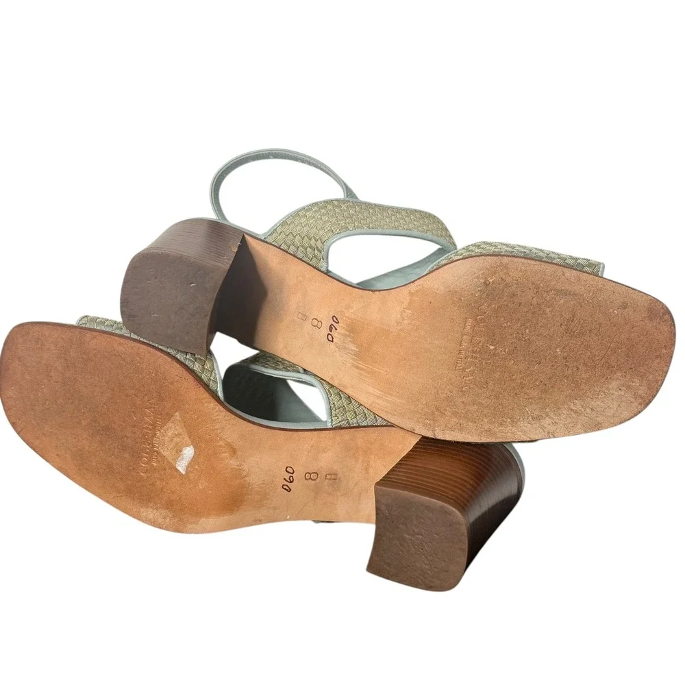 Vintage Woven Leather Sandals 8‎ Blue Chunky Block Heel Boho 90s Cole Haan